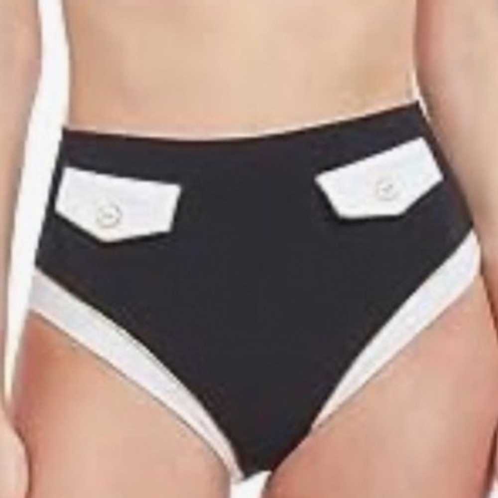 Gottex Classics Womens High Waisted Bikini Bottoms Black White Nautical Size 8 - Picture 2 of 10